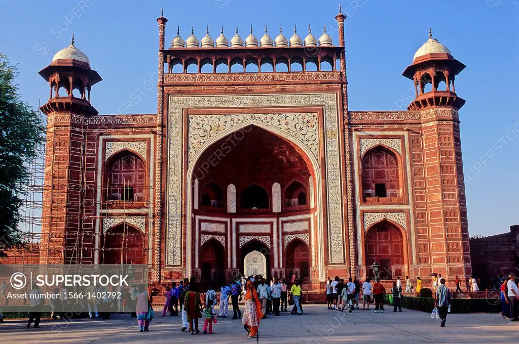 Main entrance to Taj Mahal, Agra, Uttar Pradesh State, India