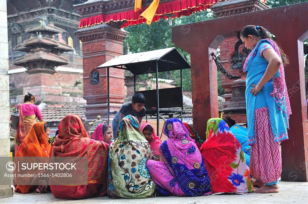 Women in front of a Hindu Temple, Durbar Square, Kathmandu, Nepal