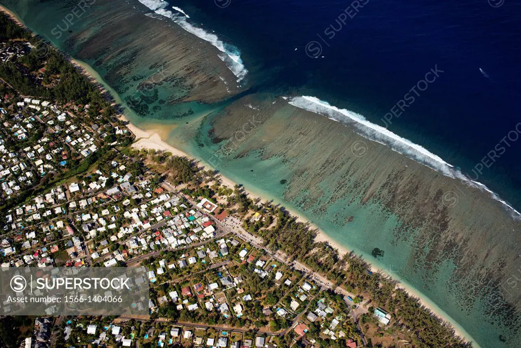 Helicopter Flying over the St Gilles-les-bains in the Reunion Island. Helicopter flight ¨ To really realize the power that nature shows nothing bette...