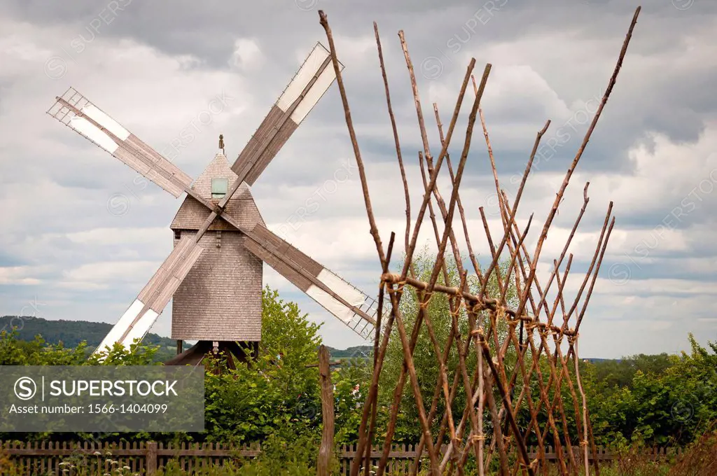 Field scene with windmill Detmold, Germany.