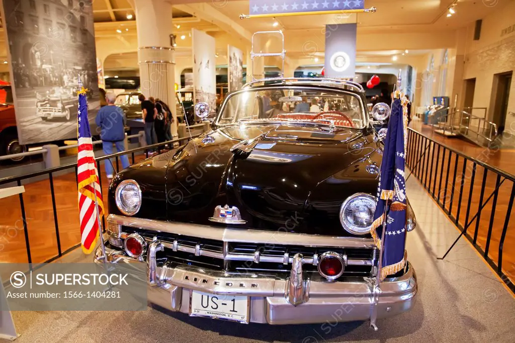 "Dearborn, Michigan - President Dwight D. Eisenhower´s """"bubbletop"""" Lincoln on display at the Henry Ford Museum."
