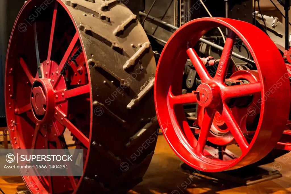 Dearborn, Michigan - Detail of a steam traction engine at the Henry Ford Museum. It was used to plow large farms around 1916.