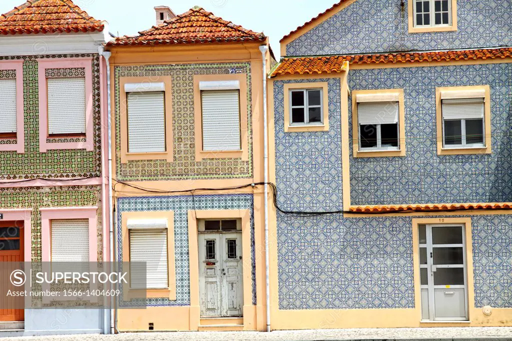 Colorful facades in Aveiro, Beiras region in Portugal.