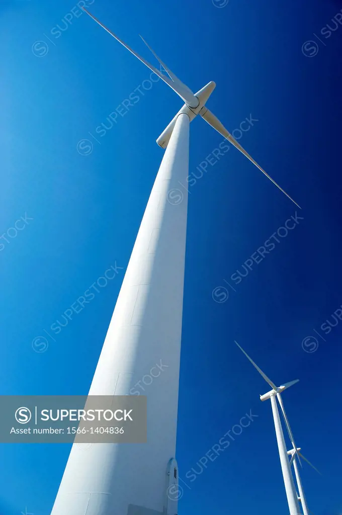 Landscape. Wind turbine. Wind Power. Wind energy. Mountain range of Suido. Eastern Atlantic. Pontevedra. Galicia. Spain. Europe.