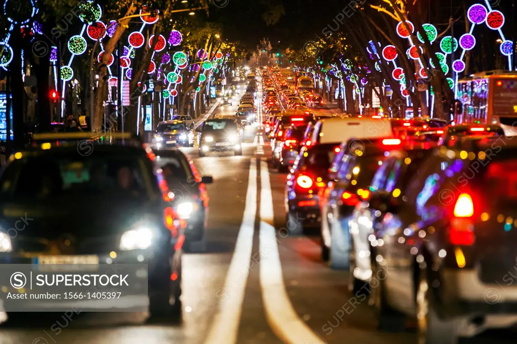 Christmas Lights in the Avenida da Liberdade, Lisbon, Portugal, Europe.
