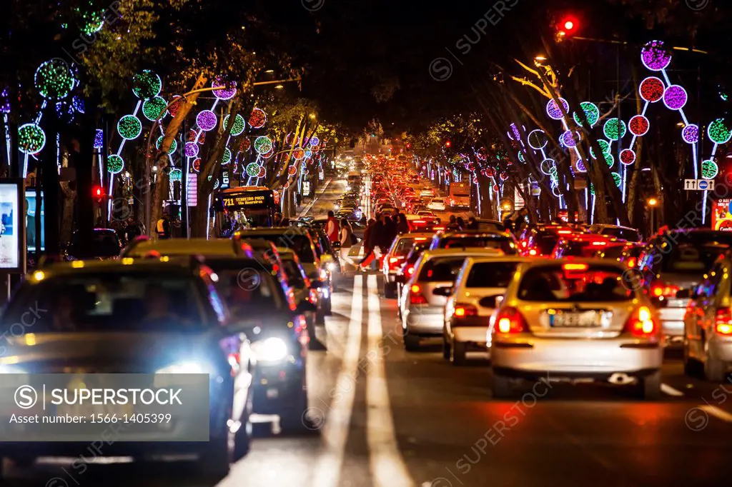 Christmas Lights in the Avenida da Liberdade, Lisbon, Portugal, Europe.