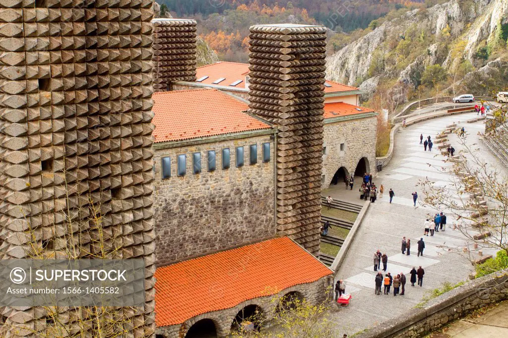 Panoramic view of Arantzazu Cathedral, Basque Country.