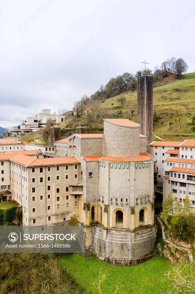 Panoramic view of Arantzazu Cathedral, Basque Country.