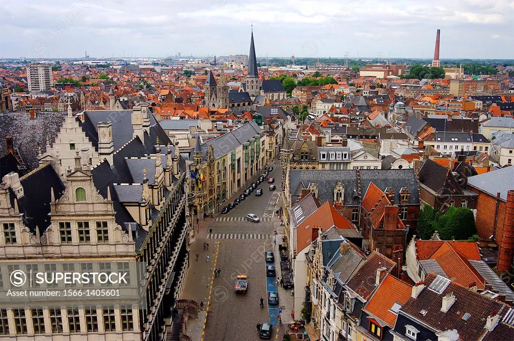From the top of the belfry, a view of Ghent, Belgium.