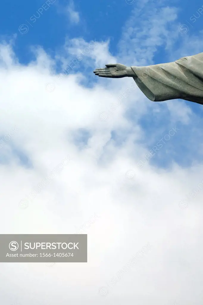Brazil, Rio de Janeiro: Arm and hand belomgimg to the Cristo Redentor statue on Corcovado. --- Info: Christ the Redeemer Portuguese: O Cristo Redentor...