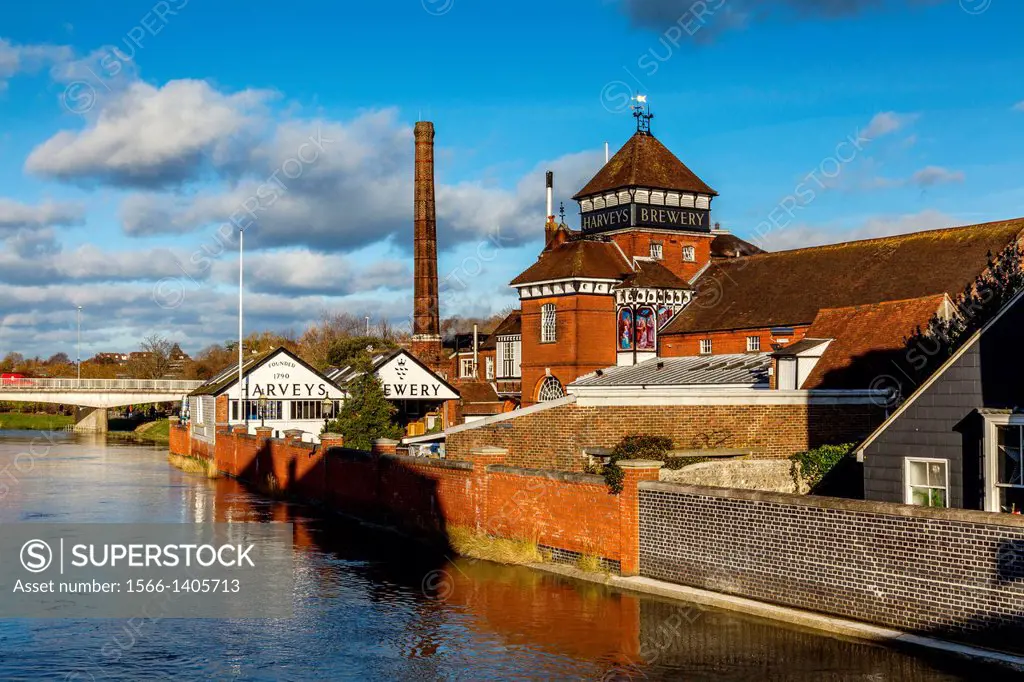 Harveys Brewery and The River Ouse, Lewes, Sussex, England.