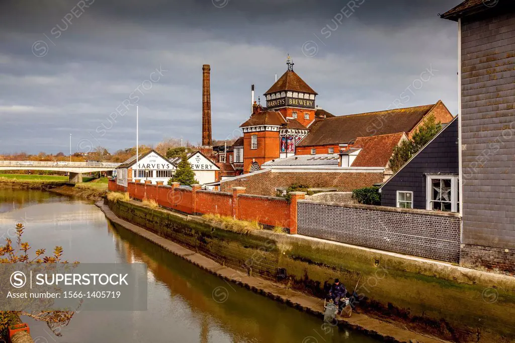 Harveys Brewery and The River Ouse, Lewes, Sussex, England.