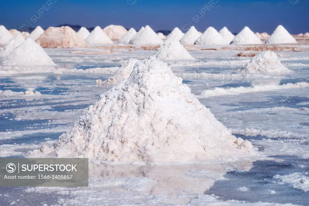 Salt mounds extracted from salt plains, Salar de Uyuni, Colchani, Bolivia, South America.