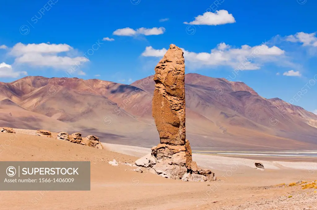 Monjes de la Pacana stone pillars (Pacana Monks), Los Flamencos National reserve, Atacama desert, Antofagasto region, Chile.