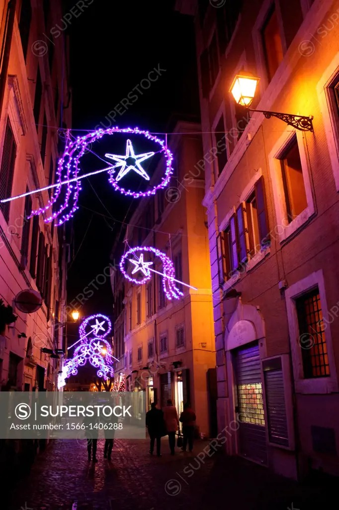 Rome, Italy 9 December 2013 Christmas lights in the centre of Rome, Italy