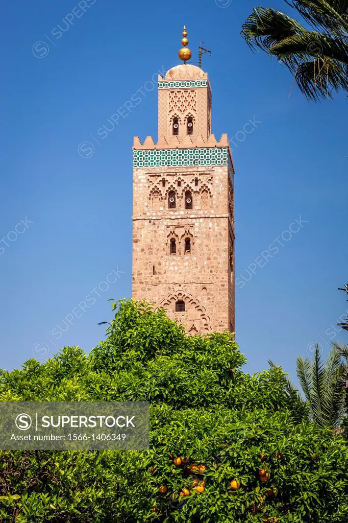 The Koutoubia Mosque and Gardens, Marrakech, Morocco.