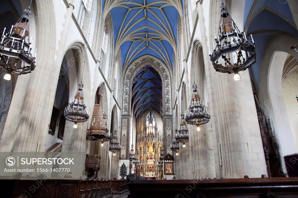 Interior and Nave of Dominican Church of the Holy Trinity, Krakow, Poland.