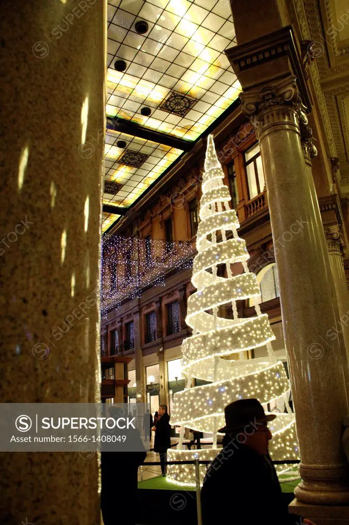 Rome, Italy 16 December 2013 Christmas tree and lights at Galleria Alberto Sordi Shopping Mall, Rome, Italy