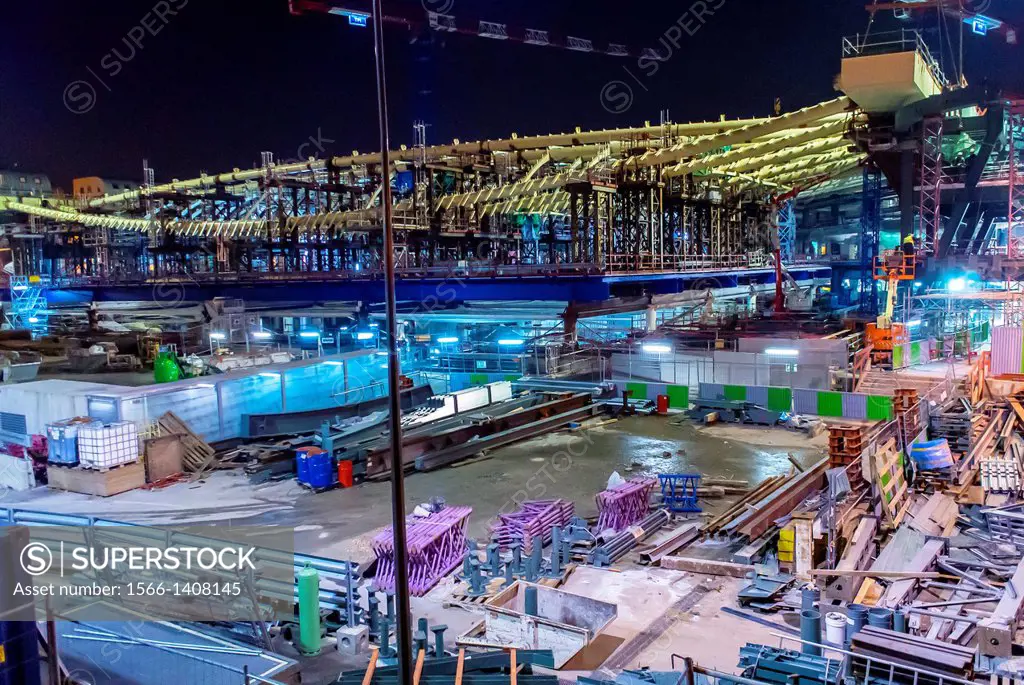 Paris, France, Construction Site, French Shopping Mall, Les Halles, The Forum, at Night