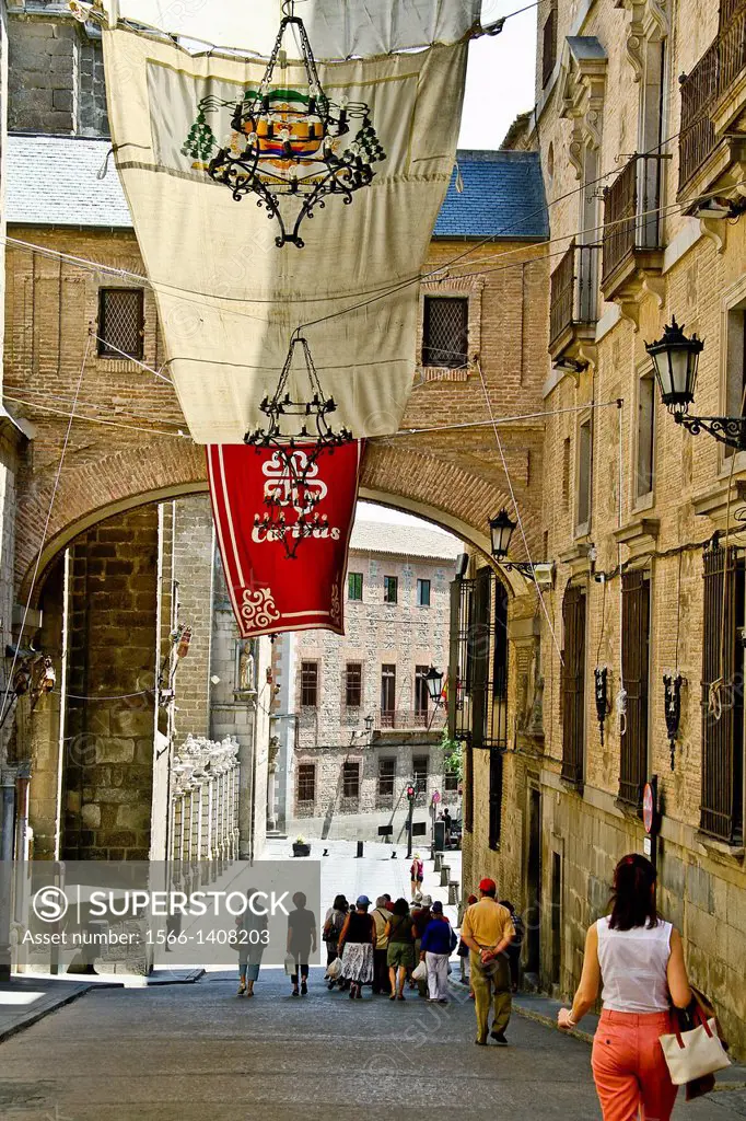 Pedestrian street near Toledo Cathedral, Castile La Mancha, Spain.