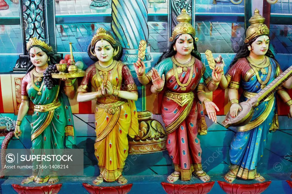 Idols inside the sacred temple near Batu Caves who are a set of caves, some of which have been converted into temples, in a limestone hill located 10 ...