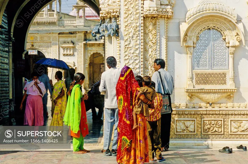People entering at Karni Mata Temple or Temple of Rats, Deshnoke, next to Bikaner, Rajasthan state, India