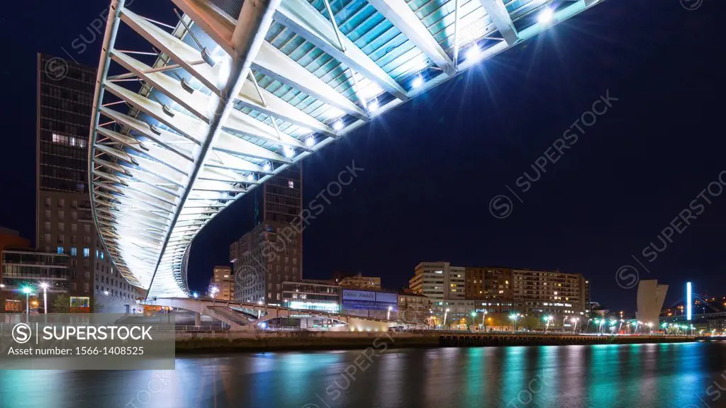 Calatrava Bridge alongside Isozaki towers over the estuary of Bilbao