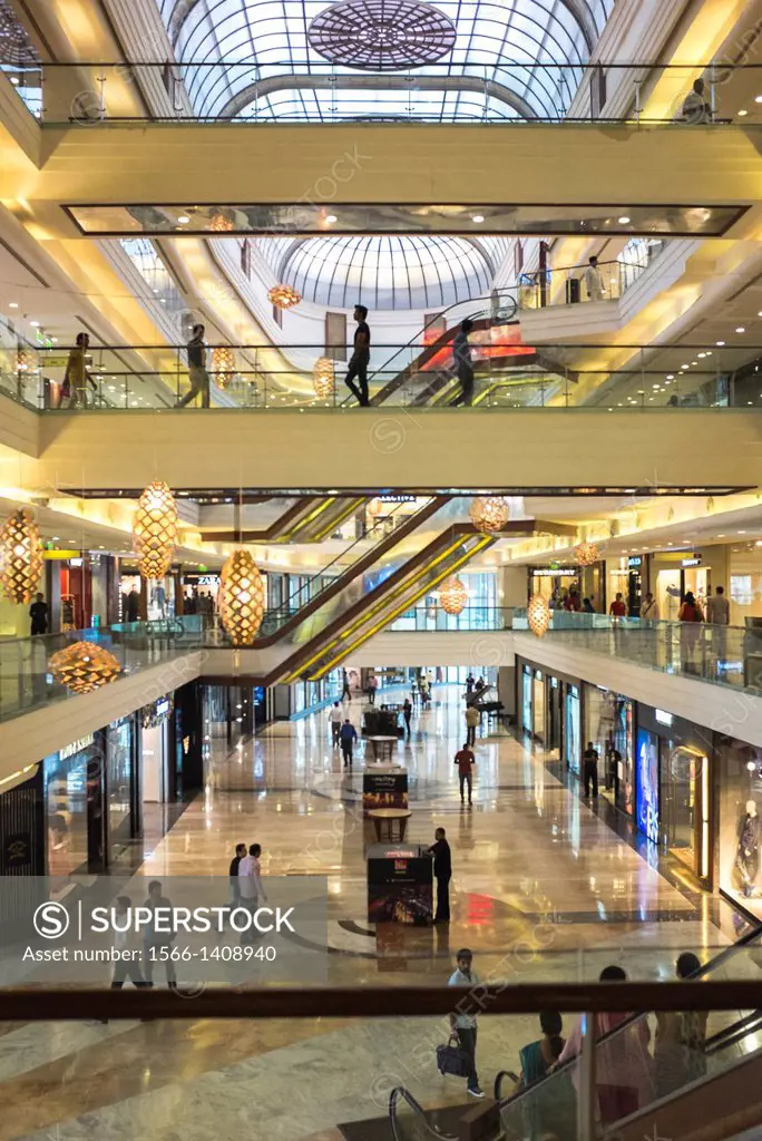 Interior of an upscale shopping mall.