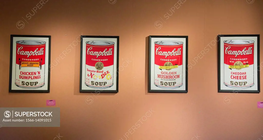 ´this is not by me´, paintings from Cambell´s soup can by Andy Warhol, at exposition at Agrigento, Sicily, Italy
