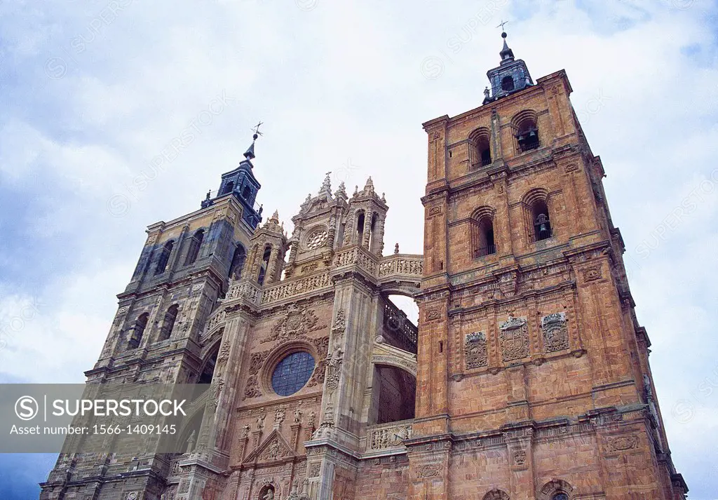 Facade of the cathedral. Astorga, Leon province, Castilla Leon, Spain.