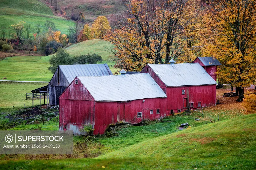 Rustic red barn in the vermont countryside.