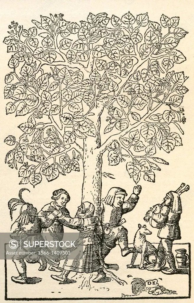 Under the village Linden Tree, after a 16th century engraving by Kandel. From Illustrierte Sittengeschichte vom Mittelalter bis zur Gegenwart by Eduar...