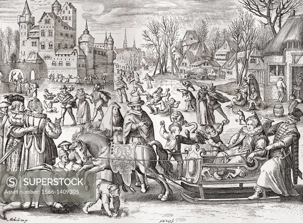 The Joys of Winter, after the 16th century engraving by De Bruyn. From Illustrierte Sittengeschichte vom Mittelalter bis zur Gegenwart by Eduard Fuchs...