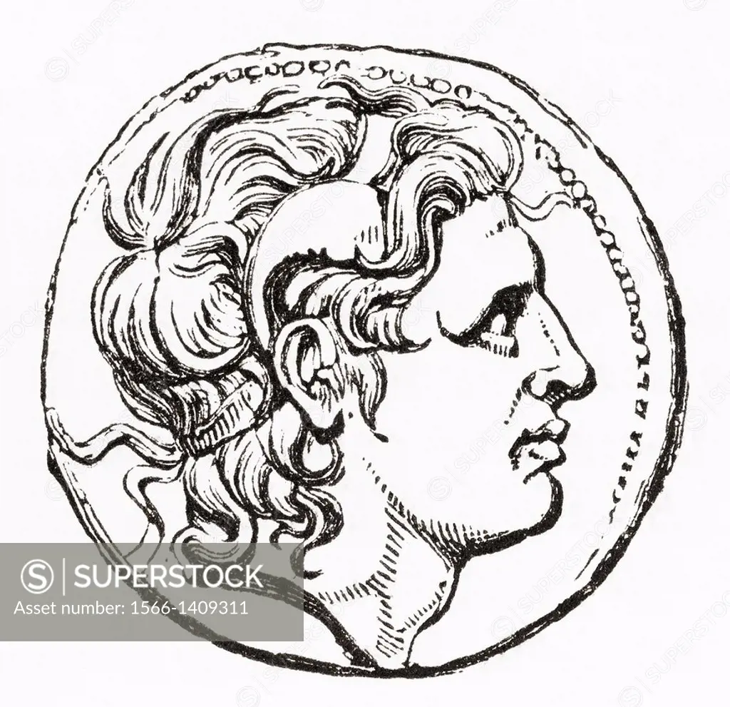 Silver tetradrachma of Alexander III of Macedon, 356-323¯BC, aka Alexander the Great. King of Macedon. From The Imperial Bible Dictionary, published ...