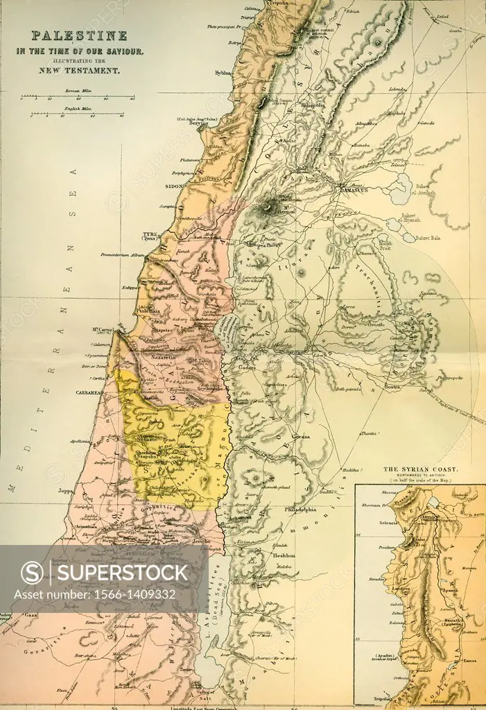 Map of Palestine circa 1st century A.D. From The Imperial Bible Dictionary, published 1889.