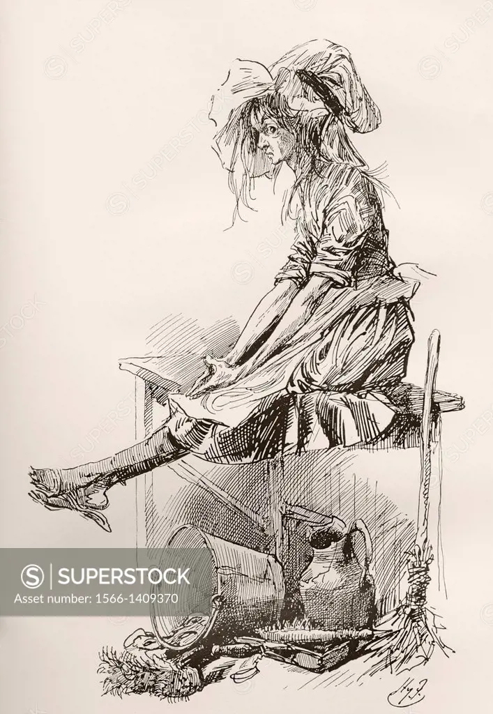 The Marchioness. Illustration by Harry Furniss for the Charles Dickens novel The Old Curiosity Shop, from The Testimonial Edition, published 1910.