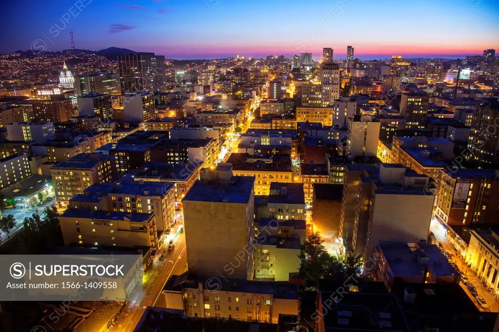 Aerial View of San Francisco,looking west from O´Farrell street,California,USA.