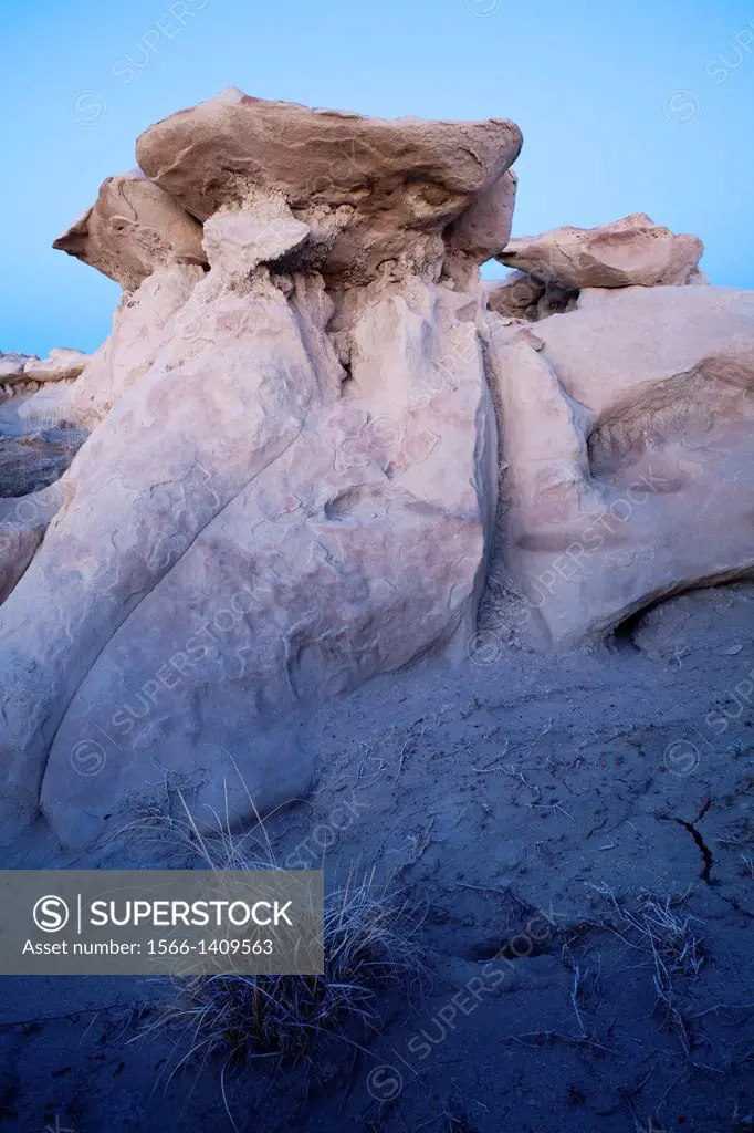 Rock formations and Hoodoos at dawn in the Bisti/De-Na-Zin Wilderness, New Mexico, USA.