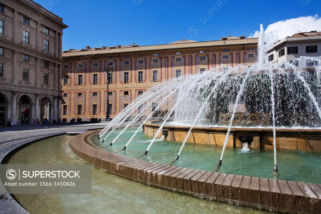 Fountain in Piazza de Ferrari Genoa Liguria Italy.