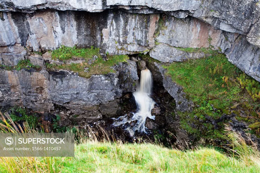 Waterfall in Hull Pot Horton in Ribblesdale Yorkshire Dales England.