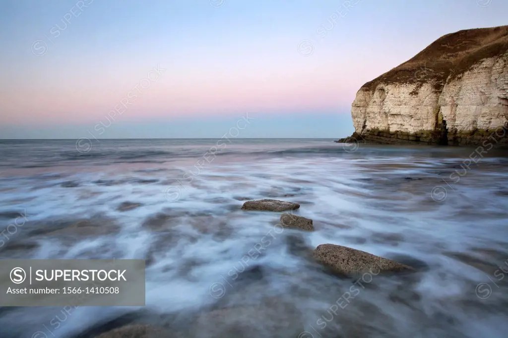 Waves in Twilight at Thornwick Bay Flamborough Head East Riding of Yorkshire England.