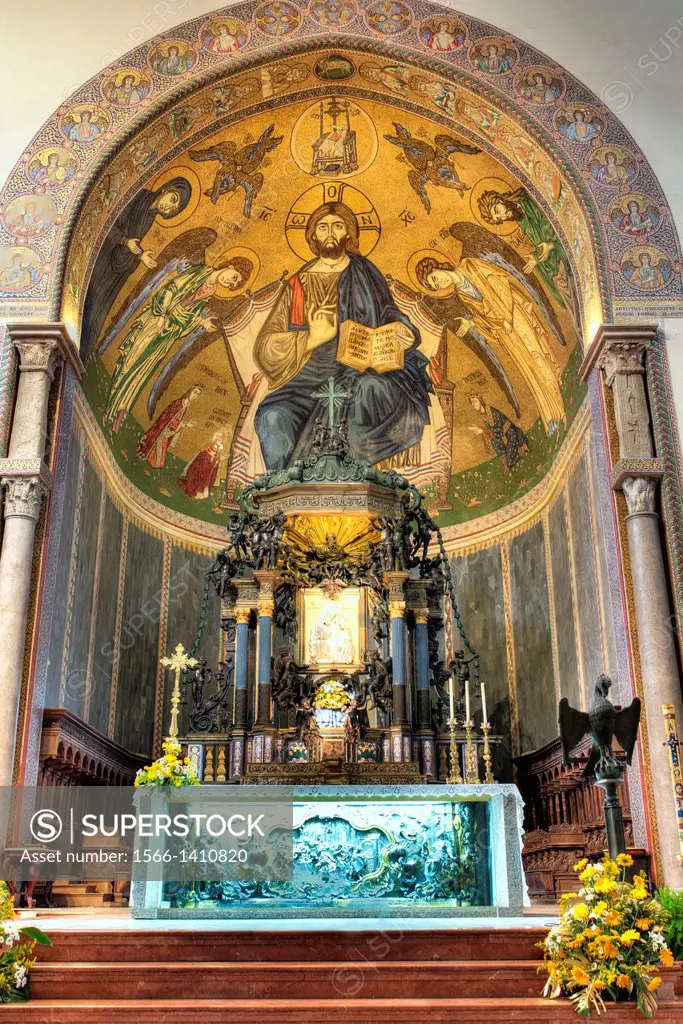 Mosaic in apse of Messina Cathedral, Messina, Sicily, Italy.