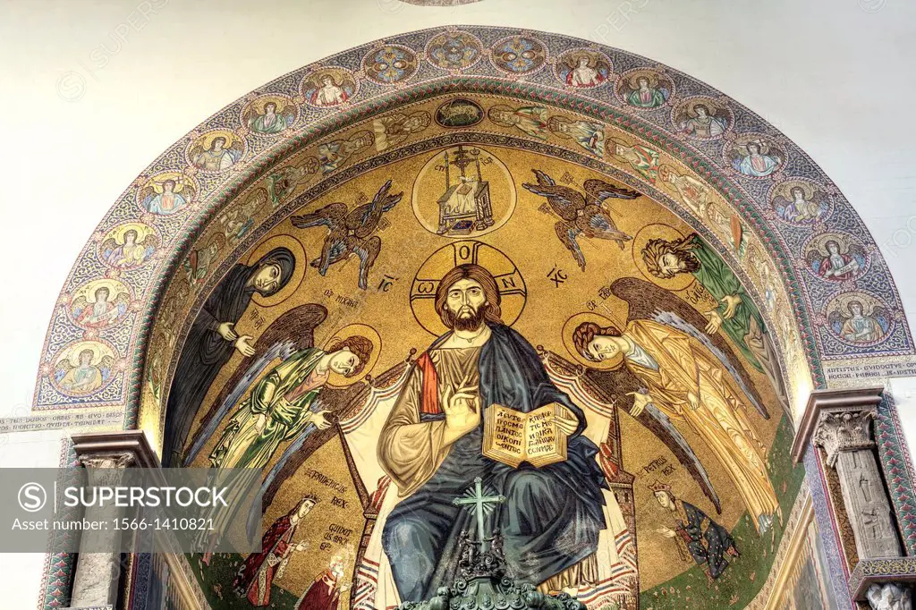 Mosaic in apse of Messina Cathedral, Messina, Sicily, Italy.