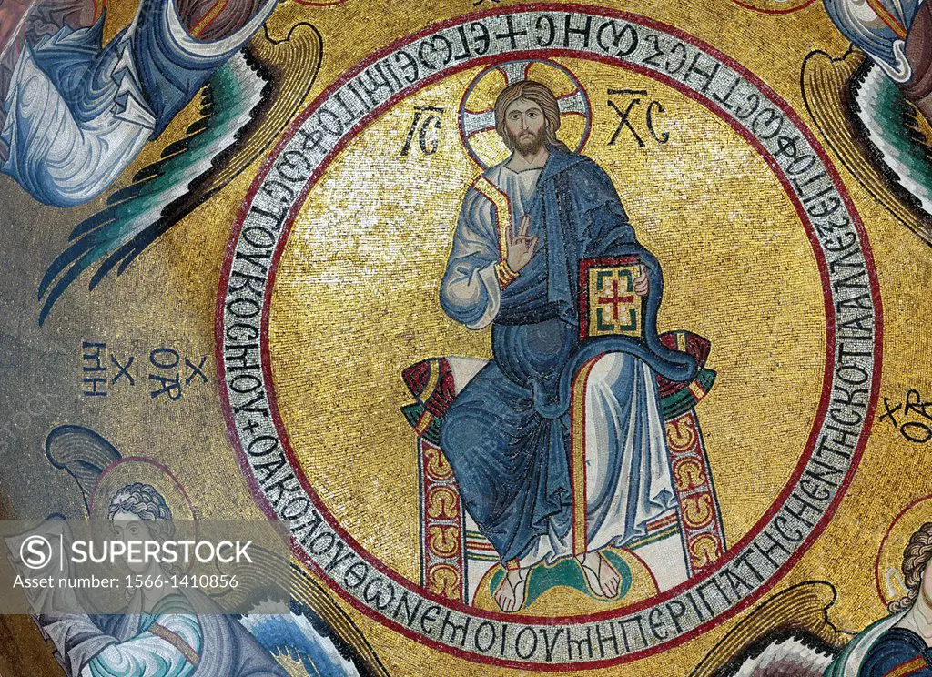 Byzantine mosaic of church Santa Maria dell Ammiraglio (Martorana), Palermo, Sicily, Italy.