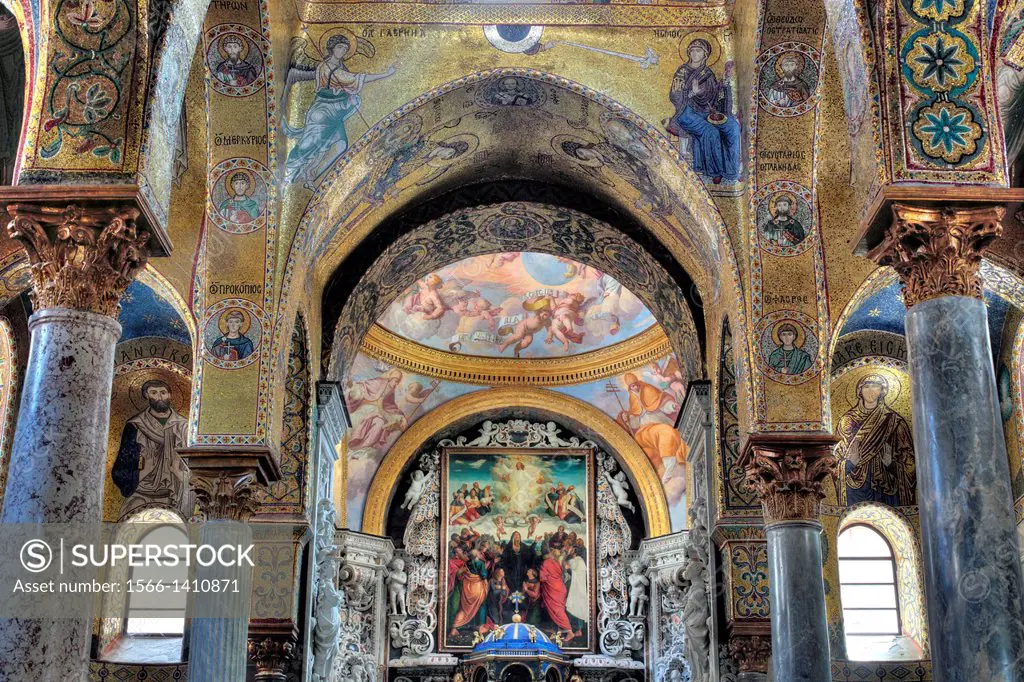 Byzantine mosaic of church Santa Maria dell Ammiraglio (Martorana), Palermo, Sicily, Italy.