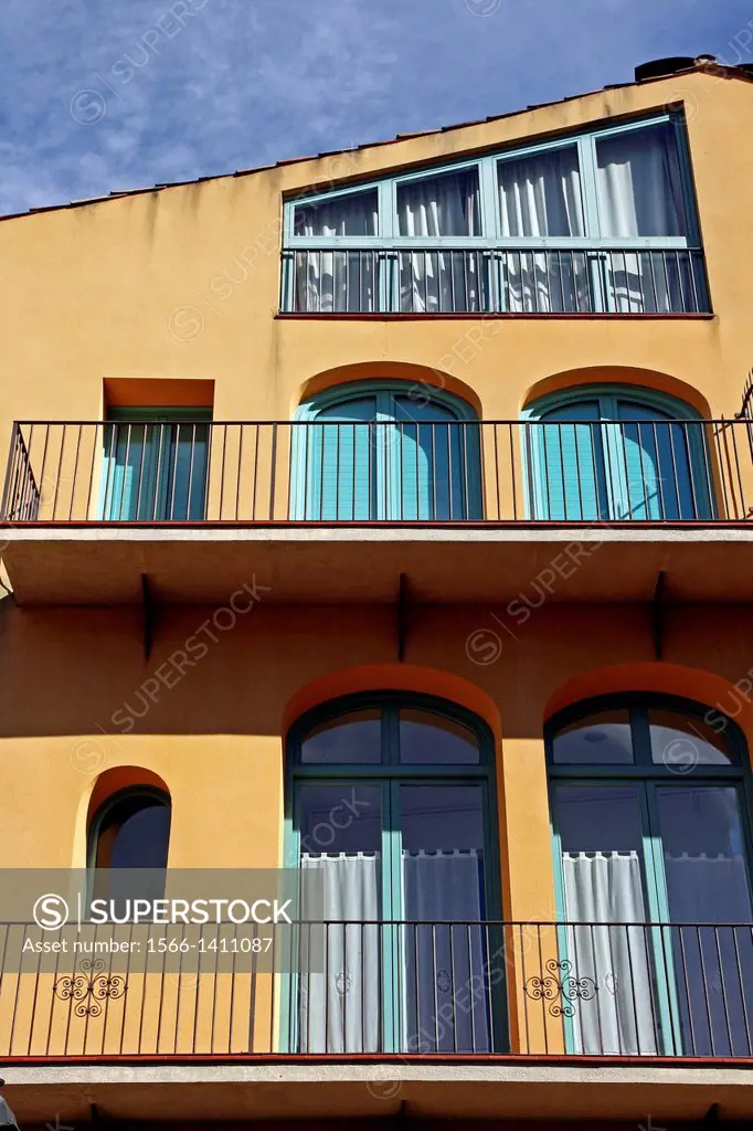 Residential building, balconies, Viladrau, Catalonia, Spain
