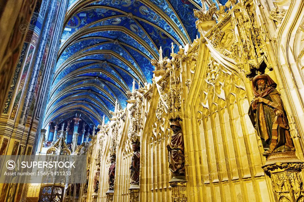 Europe, France, Tarn, Albi. Episcopal city, classified as UNESCO World Heritage. Cathedral Sainte-Cecile.The ambulatory and the paintings on the vault...