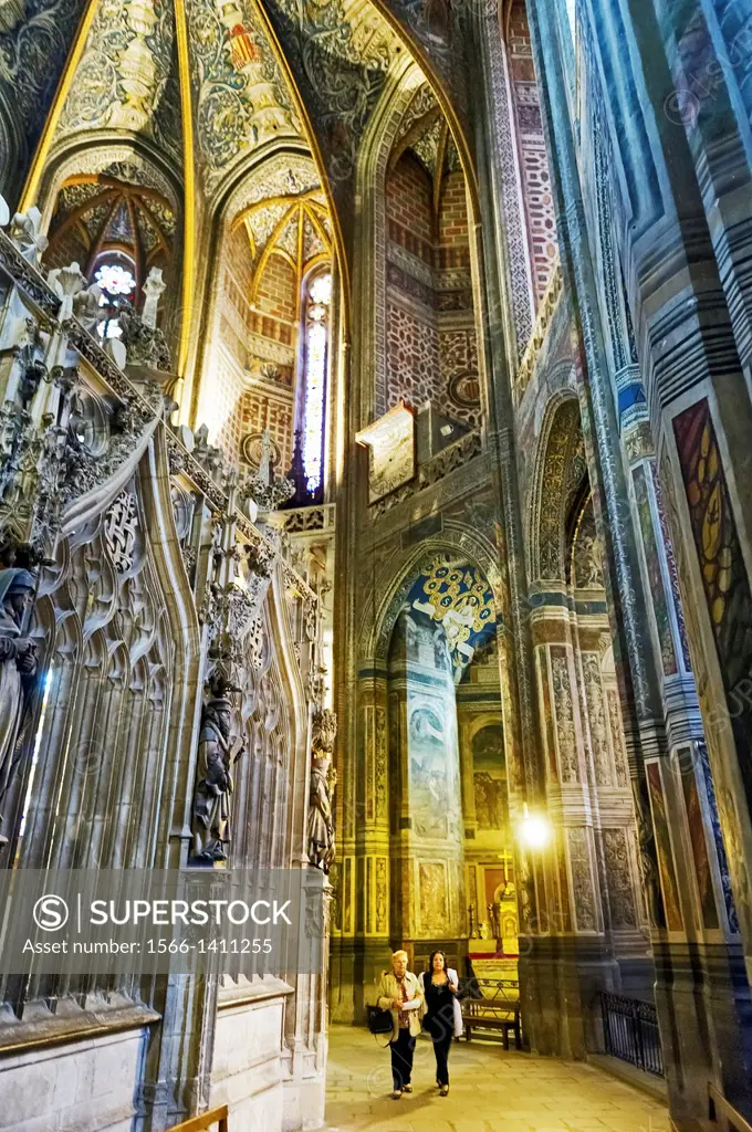 Europe, France, Tarn, Albi. Episcopal city, classified as UNESCO World Heritage. Cathedral Sainte-Cecile.The ambulatory and the paintings on the vault...