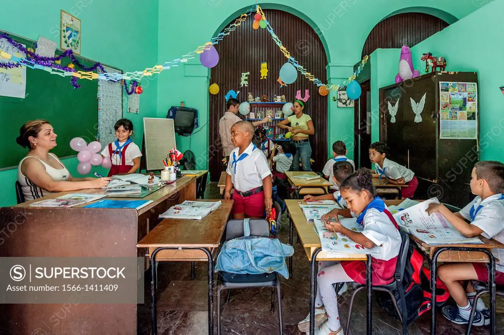Cuban School Children In School, Havana, Cuba.