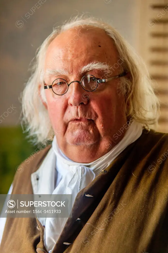 A museum docent dressed in the persona of Benjamin Franklin at the Historic Cold Spring Village in Cape May.